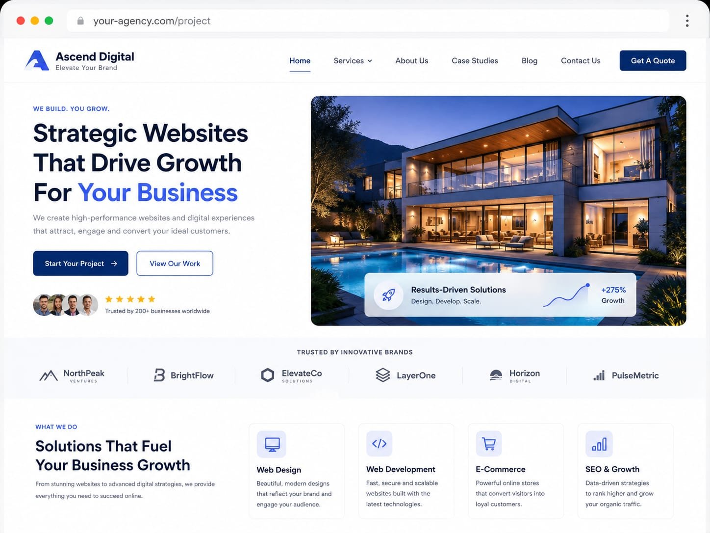 Website project delivered under agency brand
